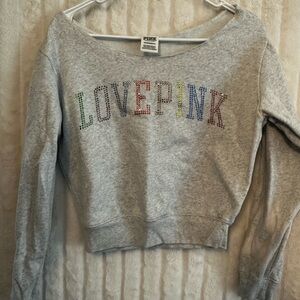 PINK Victoria's Secret Gray Sweatshirt with Rainbow LOVE PINK